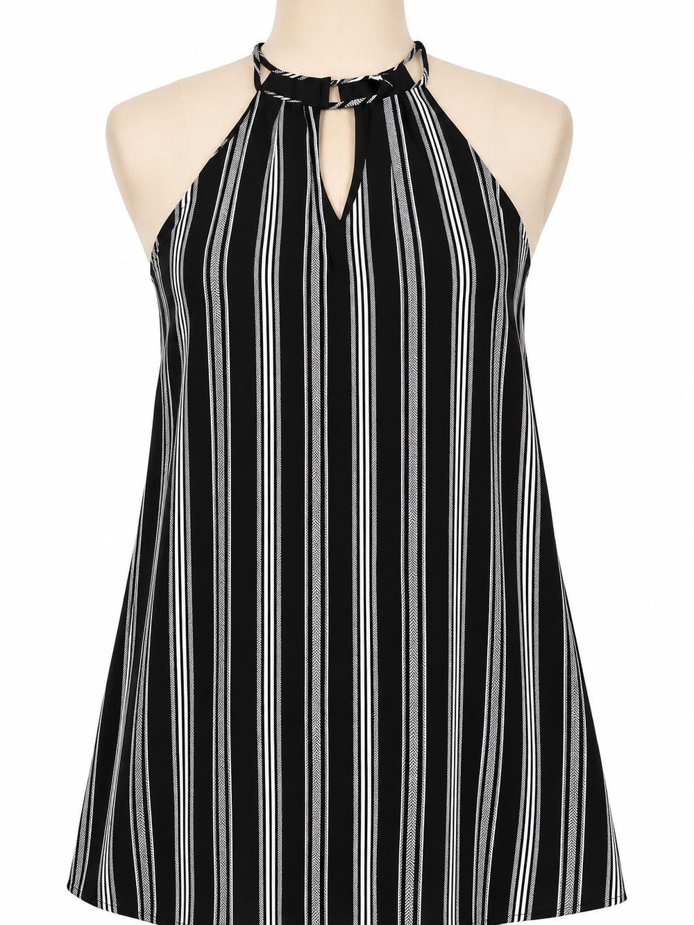 Candie's Black and White Vertical Stripe Halter Cami